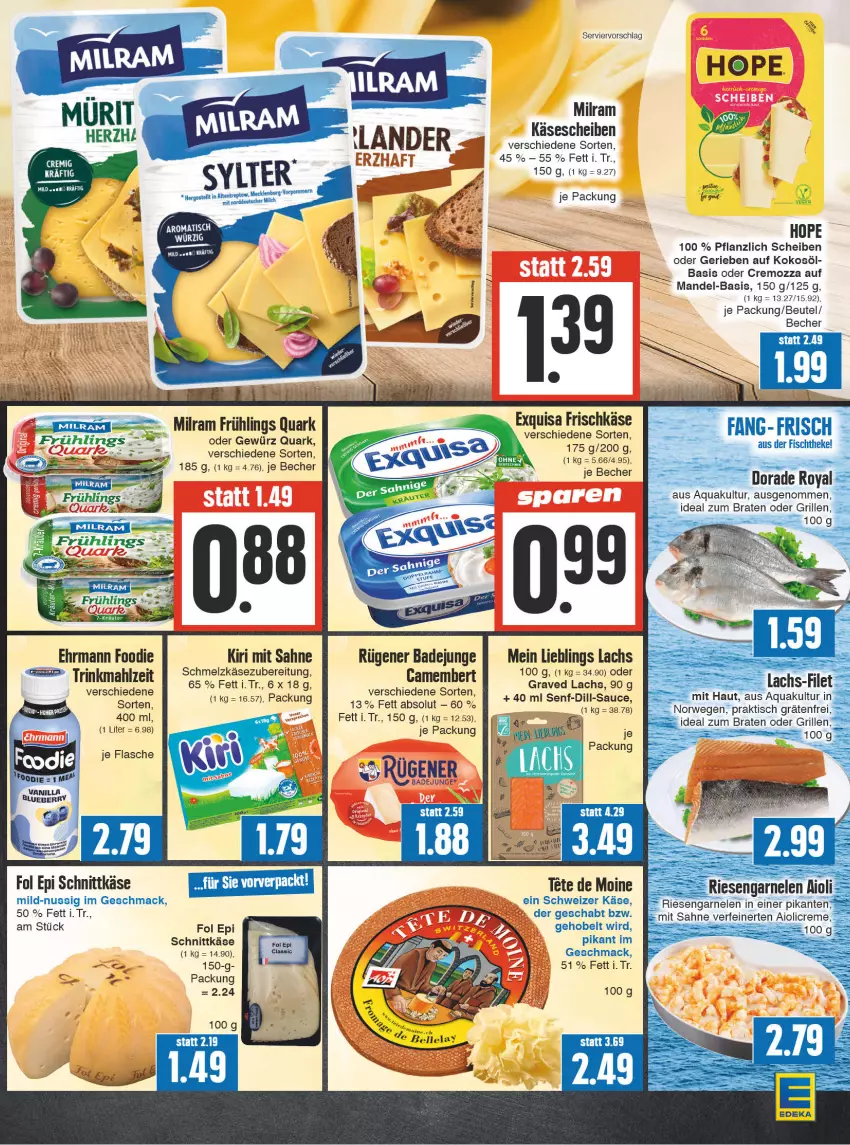 Aktueller Prospekt E Center - Angebote der Woche - von 02.10 bis 07.10.2023 - strona 7 - produkty: aqua, Bad, Becher, beutel, blueberry, braten, camembert, Dorade, ehrmann, elle, ente, exquisa, exquisa frischkäse, filet, fisch, fischtheke, flasche, fol epi, frischkäse, gewürz, grill, ideal zum braten, Käse, kiri, kokos, kokosöl, kraft, lachs, mac, mandel, milram, nuss, quark, Rügener, rügener badejunge, rwe, sahne, sauce, Schmelzkäse, schmelzkäsezubereitung, schnittkäse, senf, Sylter, Ti, tisch, usb