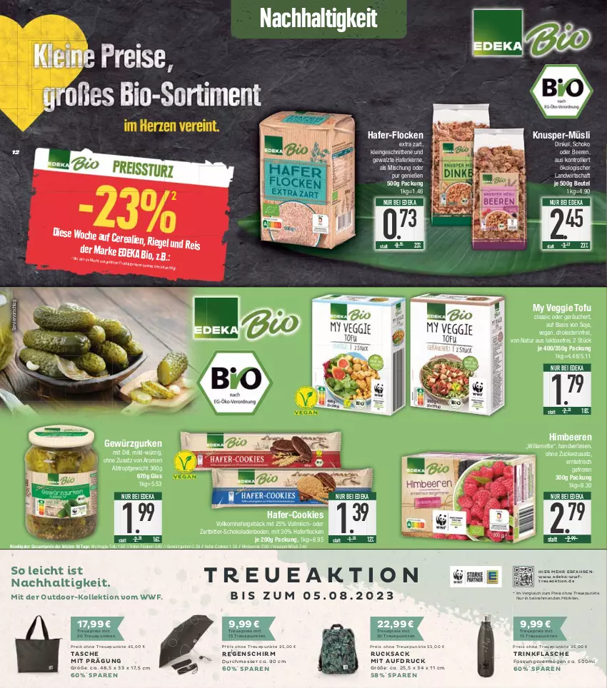 Aktueller Prospekt E Center - Angebote der Woche - von 22.05 bis 27.05.2023 - strona 12 - produkty: beere, beeren, beutel, bio, cookie, cookies, deka, edeka bio, eis, ente, flasche, gewürz, Gewürzgurke, gewürzgurken, gurke, gurken, hafer, haferflocken, himbeer, himbeere, himbeeren, knusper-müsli, korn, messer, Mett, milch, müsli, natur, reis, riegel, rucksack, sac, schnitten, schoko, schokolade, schokoladen, soja, Tasche, Ti, Tofu, trinkflasche, trolli, veggie, vollmilch, ZTE, zucker