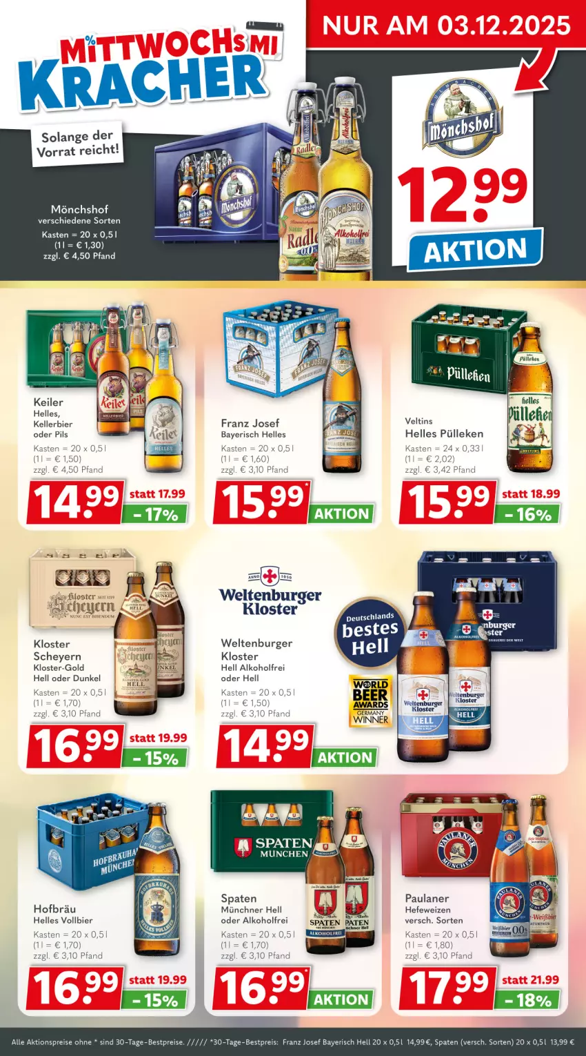 Aktueller Prospekt Getraenkeland - von 23.11 bis 05.12.2025 - strona 3 - produkty: aktionspreis, alkohol, bestpreis, bestpreise, bier, burger, eis, elle, Germ, Hefe, hefeweizen, kellerbier, mönchshof, Paula, paulaner, pils, reis, Spaten, Ti, veltins