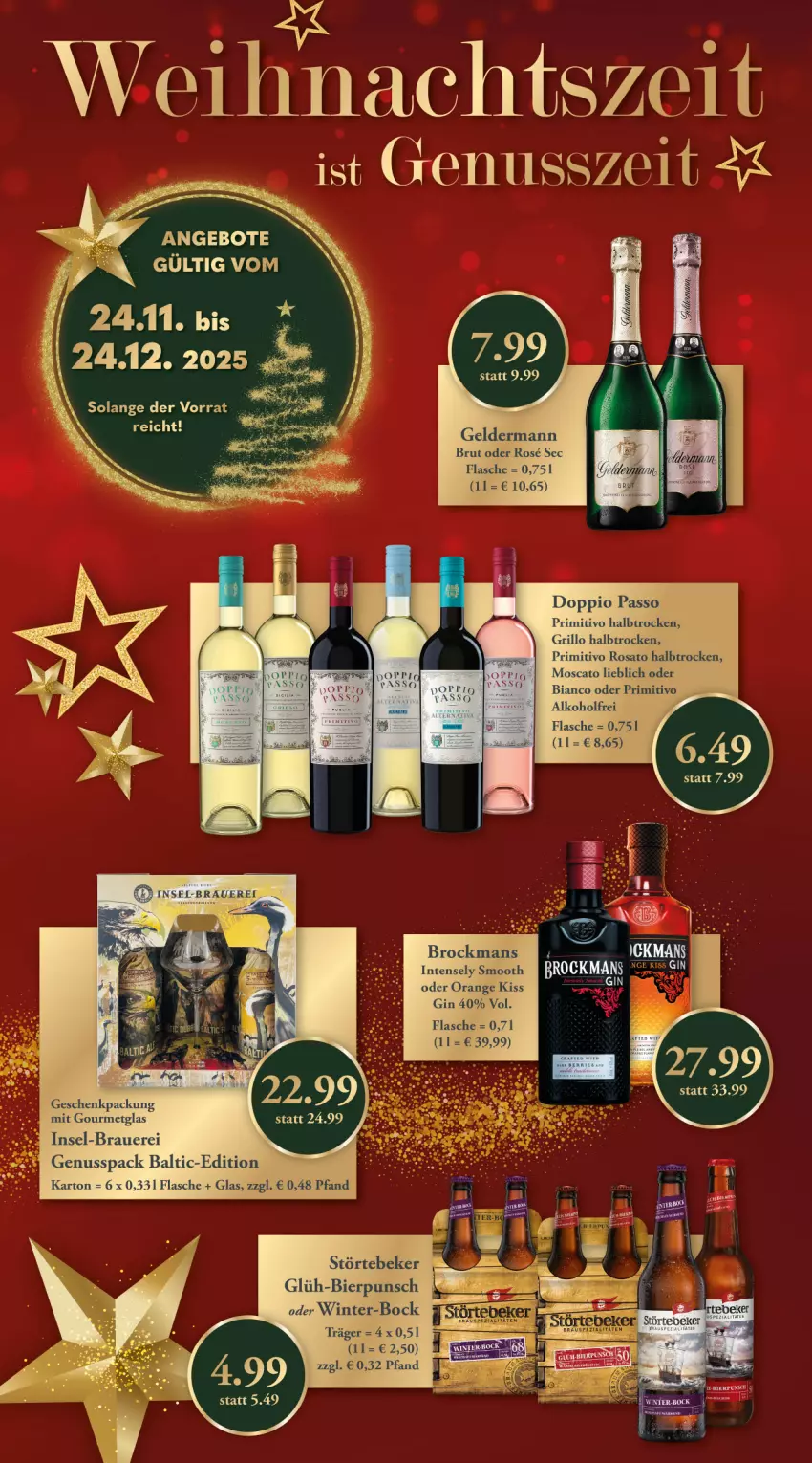 Aktueller Prospekt Getraenkeland - von 23.11 bis 05.12.2025 - strona 4 - produkty: alkohol, angebot, angebote, auer, bier, Brock, brut, doppio passo, flasche, geldermann, geschenkpackung, gin, grill, grillo, nuss, orange, passo, primitivo, rosato, störtebeker, Ti