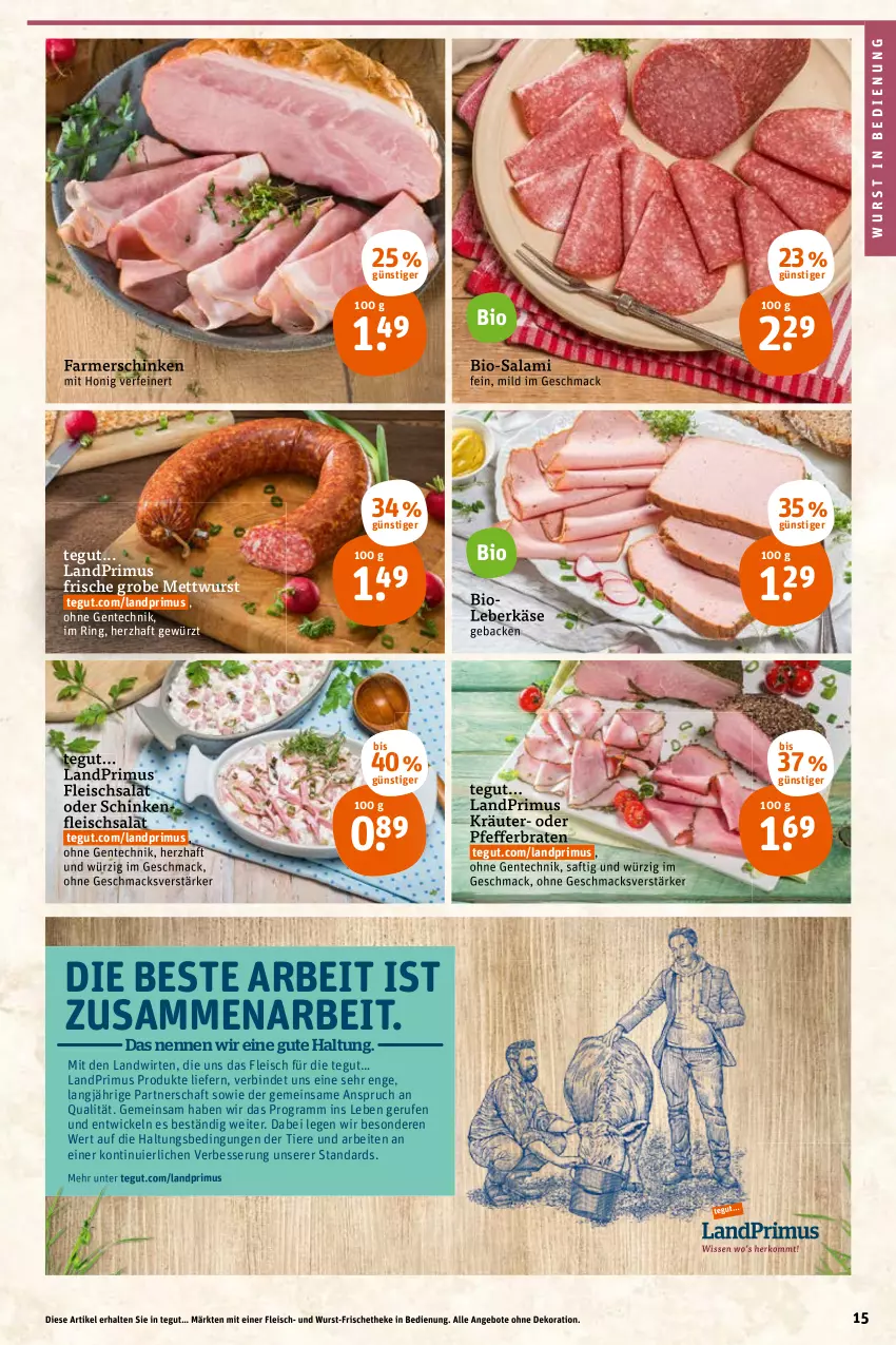 Aktueller Prospekt Tegut - Angebote der Woche - von 17.01 bis 22.01.2022 - strona 17 - produkty: angebot, angebote, bio, Bio-Salami, braten, dekoration, eis, ente, farmerschinken, fleisch, fleischsalat, geback, gewürz, honig, Käse, kräuter, landprimus, leberkäs, leberkäse, mac, Mett, mettwurst, pfeffer, ring, saft, salami, salat, schinken, Ti, Tiere, WICK, wurst