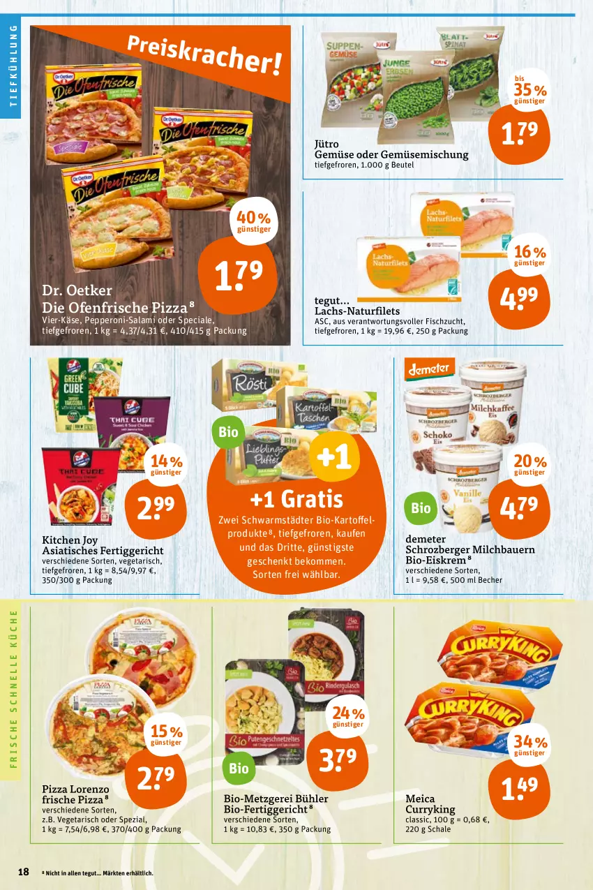 Aktueller Prospekt Tegut - Angebote der Woche - von 17.01 bis 22.01.2022 - strona 20 - produkty: auer, Bau, Bauer, Becher, beko, Berger, beutel, bio, curry, die ofenfrische, Dr. Oetker, eis, elle, fertiggericht, filet, filets, fisch, Käse, küche, lachs, lorenz, meica, milch, natur, Ofen, Peroni, pizza, salami, Schal, Schale, Spezi, Ti, tisch, Vegeta