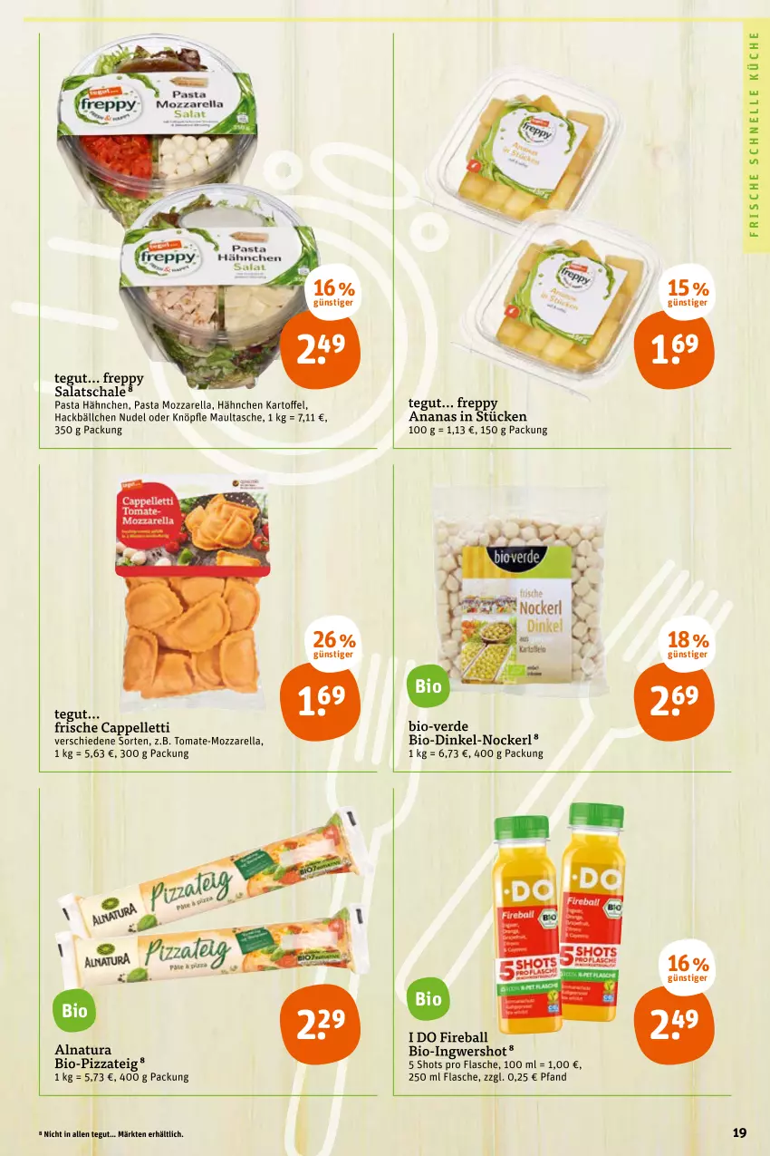 Aktueller Prospekt Tegut - Angebote der Woche - von 17.01 bis 22.01.2022 - strona 21 - produkty: ananas, ball, bio, Cap, elle, erde, flasche, ingwer, küche, mozzarella, natur, natura, nudel, pasta, pizza, Pizzateig, rel, salat, Schal, Schale, Tasche, Ti, tomate