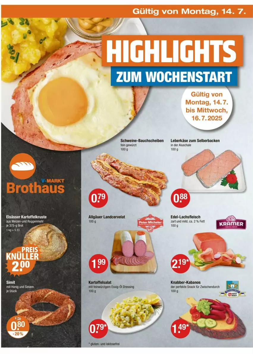 Aktueller Prospekt Vmarkt - Prospekte - von 10.07 bis 16.07.2025 - strona 18 - produkty: brot, dressing, eis, essig, fleisch, gewürz, honig, kabanos, kartoffel, kartoffelsalat, lachs, LG, salat, Schal, Schale, sesam, snack
