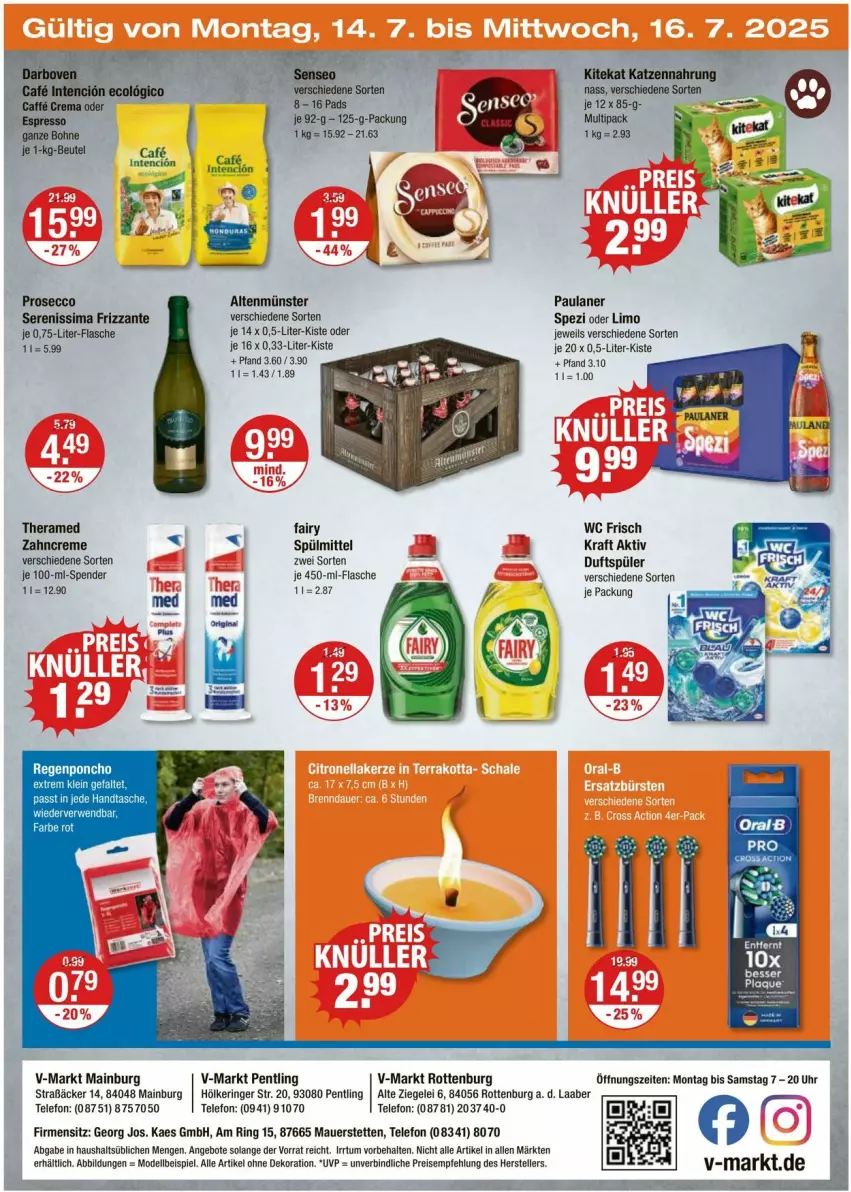 Aktueller Prospekt Vmarkt - Prospekte - von 10.07 bis 16.07.2025 - strona 20 - produkty: alle artikel ohne dekoration, Altenmünster, angebot, angebote, auer, creme, dekoration, dell, ecco, eis, elle, fairy, flasche, frizzante, kaes, katzennahrung, kitekat, kraft, limo, Mode, Paula, paulaner, prosecco, reis, ring, sim, Spezi, spülmittel, Stier, telefon, teller, theramed, Ti, Tiere, uhr, zahncreme