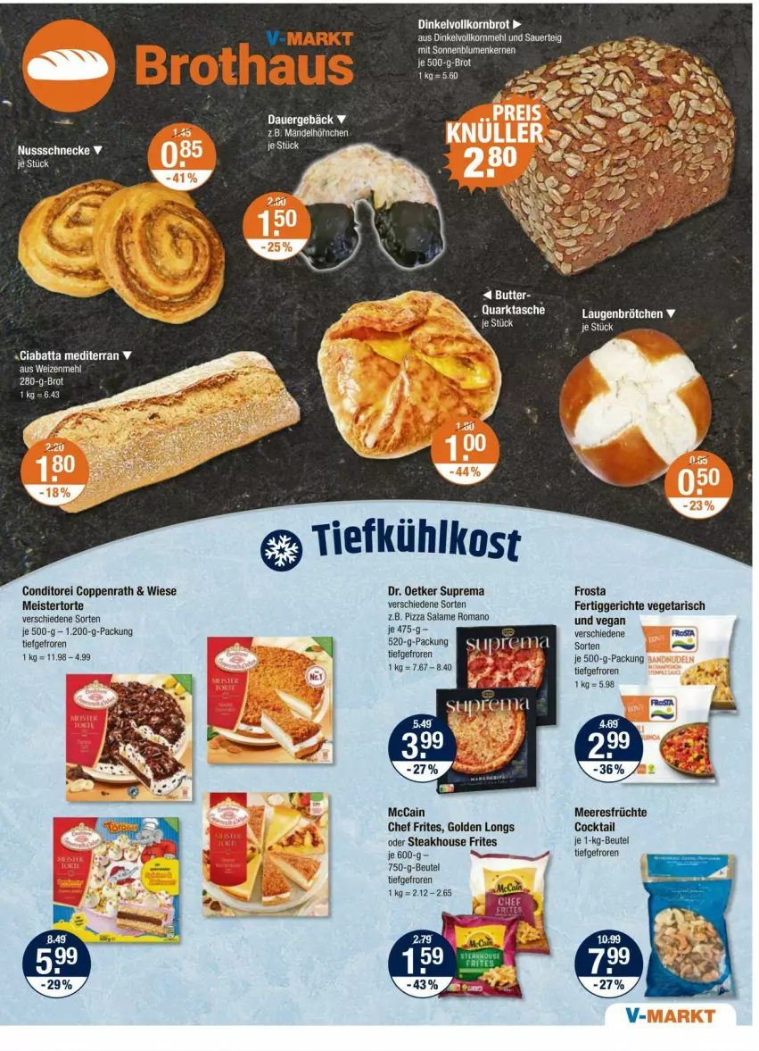 Aktueller Prospekt Vmarkt - Prospekte - von 10.07 bis 16.07.2025 - strona 5 - produkty: auer, beutel, blume, blumen, brot, brötchen, ciabatta, cocktail, coppenrath, Dr. Oetker, eis, fertiggericht, fertiggerichte, frosta, früchte, Golden Longs, korn, Kornbrot, mccain, meeresfrüchte, mehl, Meister, nuss, Nussschnecke, pizza, pizza salame, salame romano, sonnenblume, sonnenblumen, Sonnenblumenkerne, sonnenblumenkernen, steak, Ti, tiefkühlkost, torte, Vegeta, vollkornbrot, weizenmehl