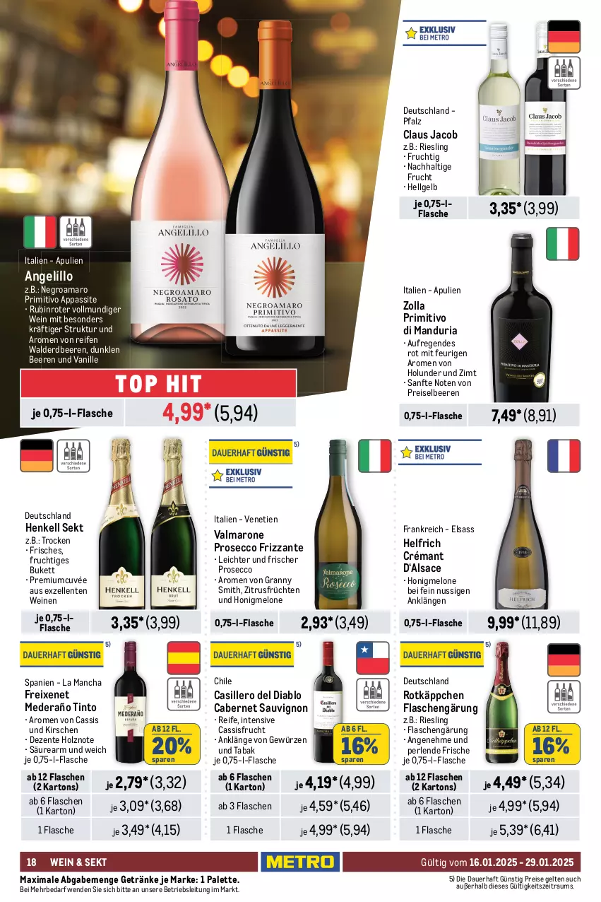 Aktueller Prospekt Metro - Food-Nonfood - von 16.01 bis 29.01.2025 - strona 18 - produkty: amaro, auer, baileys, beere, beeren, cabernet, cabernet sauvignon, cassis, chantré, cuvée, dry gin, ecco, eis, elle, ente, erdbeere, erdbeeren, espresso, flasche, freixenet, frizzante, frucht, früchte, früchten, getränk, getränke, gewürz, gin, gordon, henkel, henkell, henkell sekt, holunder, Holz, honig, honigmelone, kirsch, kirsche, kirschen, LG, london dry, london dry gin, melone, nuss, obst, Palette, perlen, primitivo, prosecco, reifen, reis, Ria, riesling, rotkäppchen, Rubin, rum, sac, sauvignon, sekt, skyy, spirituosen, tee, Ti, vanille, wein, weinbrand, weine, whisky, yeni raki