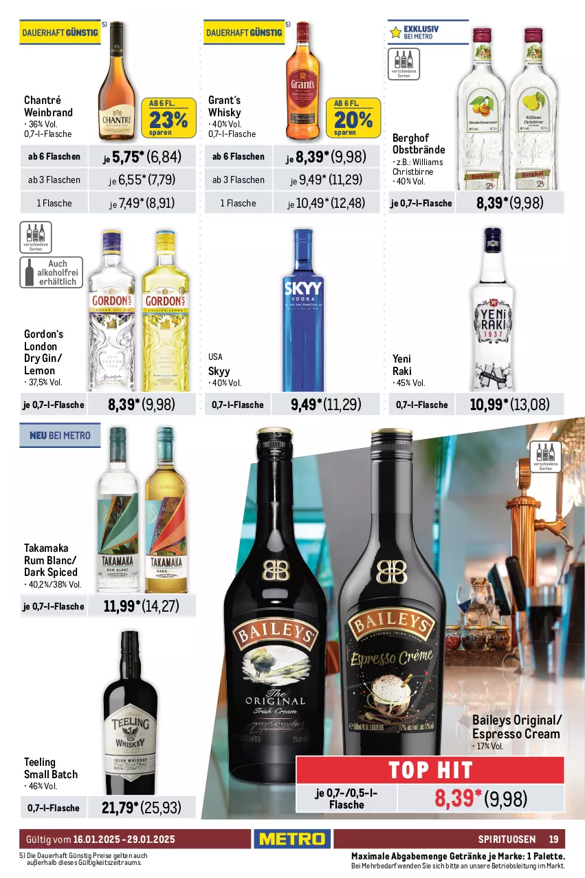 Aktueller Prospekt Metro - Food-Nonfood - von 16.01 bis 29.01.2025 - strona 19 - produkty: amaro, auer, baileys, beere, beeren, cabernet, cabernet sauvignon, cassis, chantré, cuvée, dry gin, ecco, eis, elle, ente, erdbeere, erdbeeren, espresso, flasche, freixenet, frizzante, frucht, früchte, früchten, getränk, getränke, gewürz, gin, gordon, henkel, henkell, henkell sekt, holunder, Holz, honig, honigmelone, kirsch, kirsche, kirschen, LG, london dry, london dry gin, melone, nuss, obst, Palette, perlen, primitivo, prosecco, reifen, reis, Ria, riesling, rotkäppchen, Rubin, rum, sac, sauvignon, sekt, skyy, spirituosen, tee, Ti, vanille, wein, weinbrand, weine, whisky, yeni raki