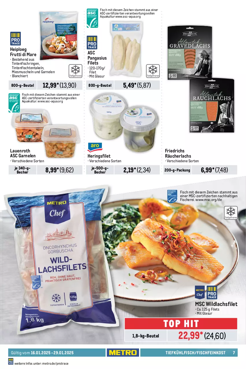 Aktueller Prospekt Metro - Food-Nonfood - von 16.01 bis 29.01.2025 - strona 7 - produkty: Abtei, angebot, angebote, aqua, Becher, beutel, eis, elle, feinkost, filet, filets, fisch, fische, Fischer, Fischfeinkost, forelle, frischfisch, frutti di mare, garnelen, hering, Herings, lachs, lachsfilet, Metro, Muscheln, Pangasius, Räucherlachs, reis, rel, ring, rwe, Schere, scholl, seelachsfilet, Sport, Ti, Tintenfischringe, Wild, wildlachs, Zander