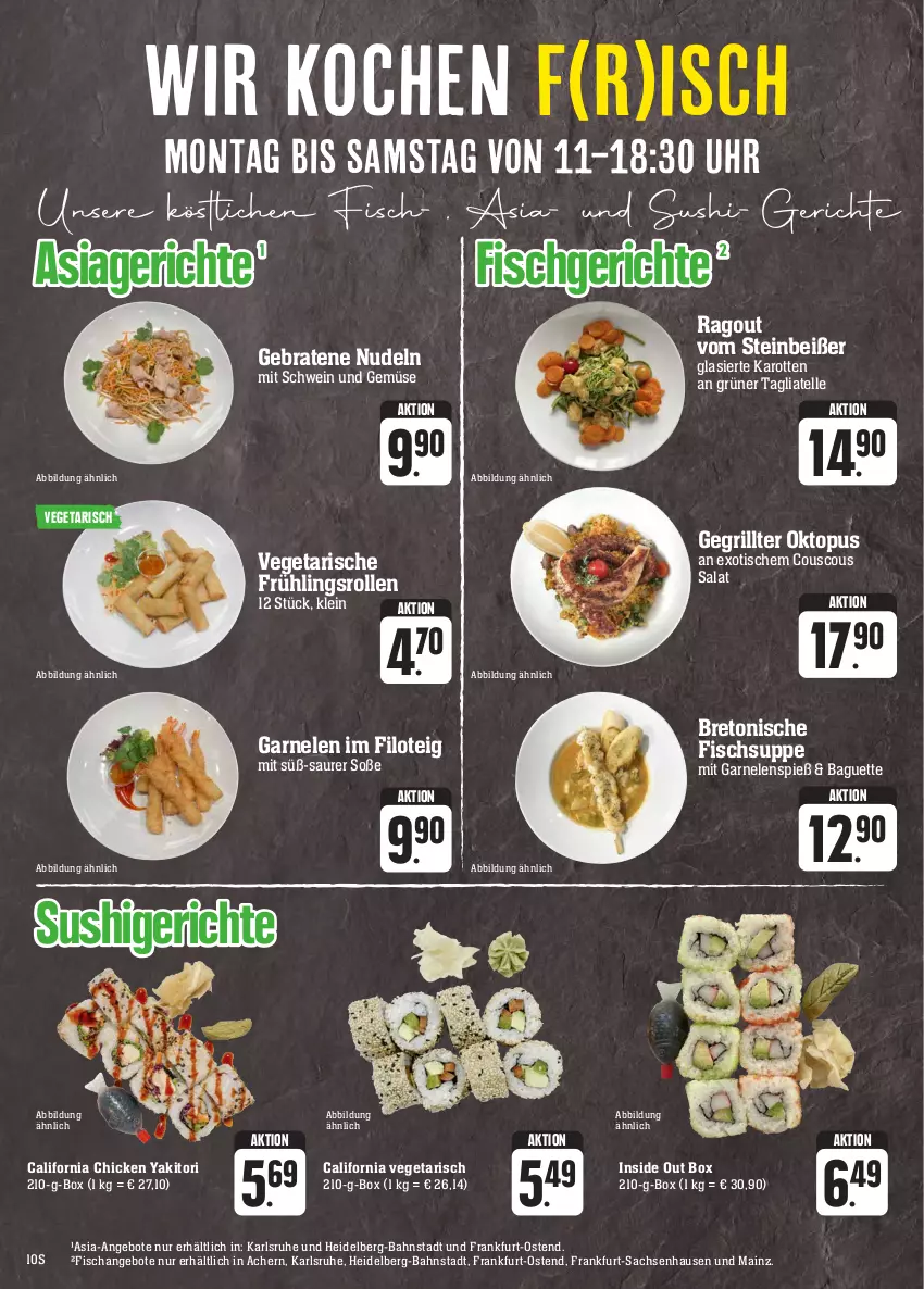 Aktueller Prospekt E Center - Angebote der Woche - von 18.09 bis 23.09.2023 - strona 10 - produkty: angebot, angebote, baguette, braten, couscous, elle, fisch, Fischsuppe, garnelen, grill, karotten, nudel, nudeln, Ragout, sac, salat, schwein, Soße, Steinbeißer, suppe, Sushi, tagliatelle, Ti, tisch, uhr, und gemüse, Vegeta, wein