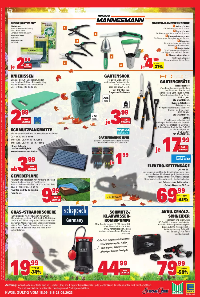 Aktueller Prospekt E Center - Angebote der Woche - von 18.09 bis 23.09.2023 - strona 46 - produkty: akku, angebot, angebote, Astra, aust, auto, ball, blume, blumen, boss, Brei, deka, Draht, eis, Elektro, ente, garnitur, Garten, Gartensack, Gartenschere, Gewebeplane, Grünpflanzen, handschuhe, heckenschere, Kette, kissen, Kniekissen, ladegerät, Laufen, leine, LG, messer, pflanze, pflanzen, rasen, Rauch, reis, Ria, rwe, sac, säge, Schal, Schere, schmutzfangmatte, schuhe, Spaten, Strauchschere, südwest, telefon, Ti, tisch, wasser, werkzeug, werkzeuge, zwiebel, zwiebeln