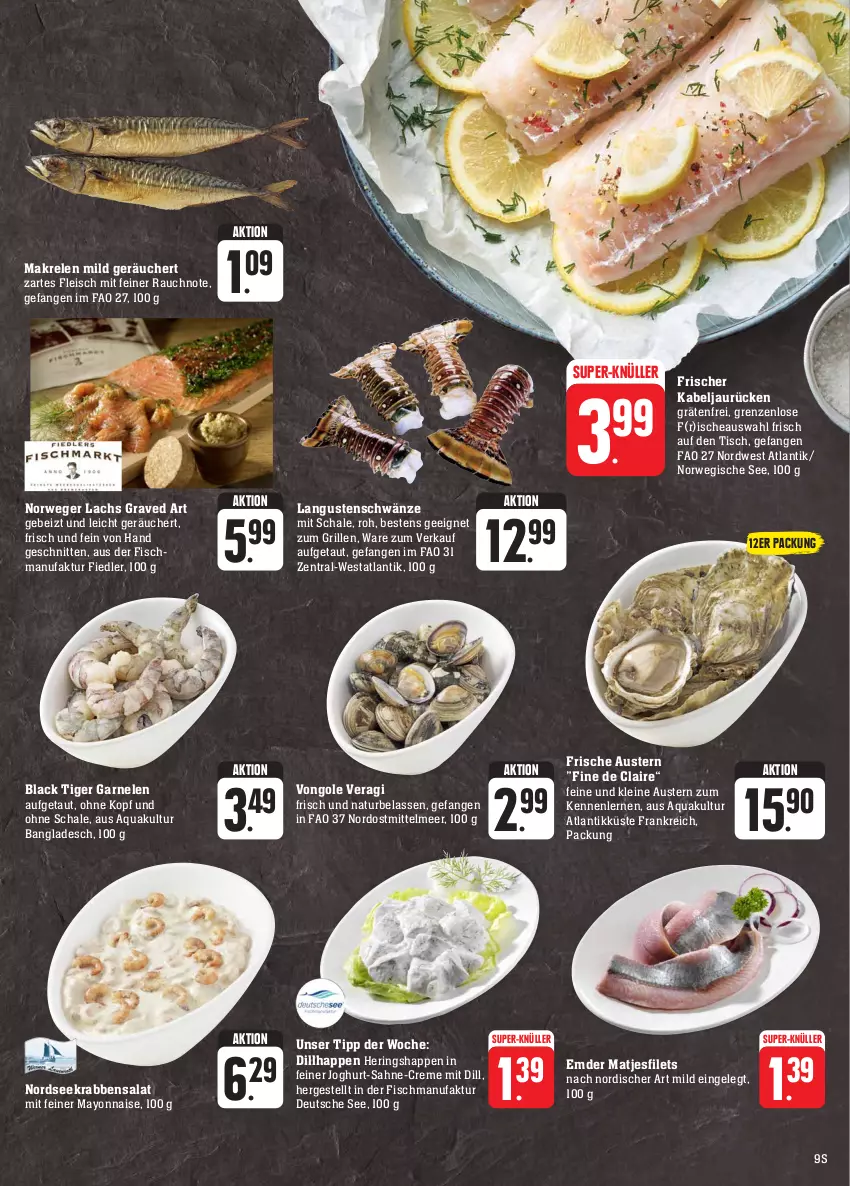 Aktueller Prospekt E Center - Angebote der Woche - von 18.09 bis 23.09.2023 - strona 9 - produkty: aqua, aust, Austern, creme, eis, Faktu, filet, filets, fisch, fleisch, garnelen, Glade, grill, hering, Herings, Heringshappen, joghur, joghurt, lachs, lack, leine, Makrele, matjes, Matjesfilet, matjesfilets, mayonnaise, natur, Nordsee, Rauch, rel, ring, rwe, sahne, salat, Schal, Schale, schnitten, super-knüller, Ti, tisch, Yo