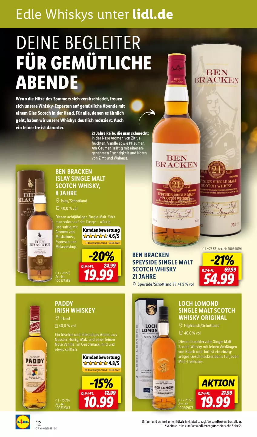 Aktueller Prospekt Lidl - Beste Weine für jeden Anlass - von 01.09 bis 30.09.2022 - strona 12 - produkty: espresso, frucht, früchte, früchten, gin, gutschein, honig, irish whiskey, islay single malt, mac, malz, Muskatnuss, ndk, nuss, pflaume, pflaumen, Rauch, saft, schott, scotch, scotch whisky, single malt, sirup, Ti, vanille, walnuss, whiskey, whisky