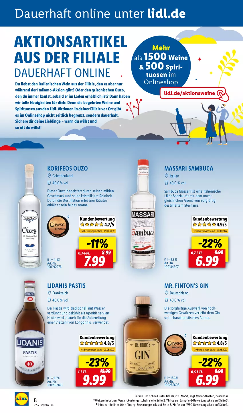 Aktueller Prospekt Lidl - Beste Weine für jeden Anlass - von 01.09 bis 30.09.2022 - strona 8 - produkty: aperitif, asti, auer, berliner, drink, drinks, eis, gewürz, gin, gutschein, Heu, italiamo, kräuter, likör, mac, ndk, ouzo, rwe, sambuca, Spezi, spirituosen, Ti, tisch, wasser, wein, weine