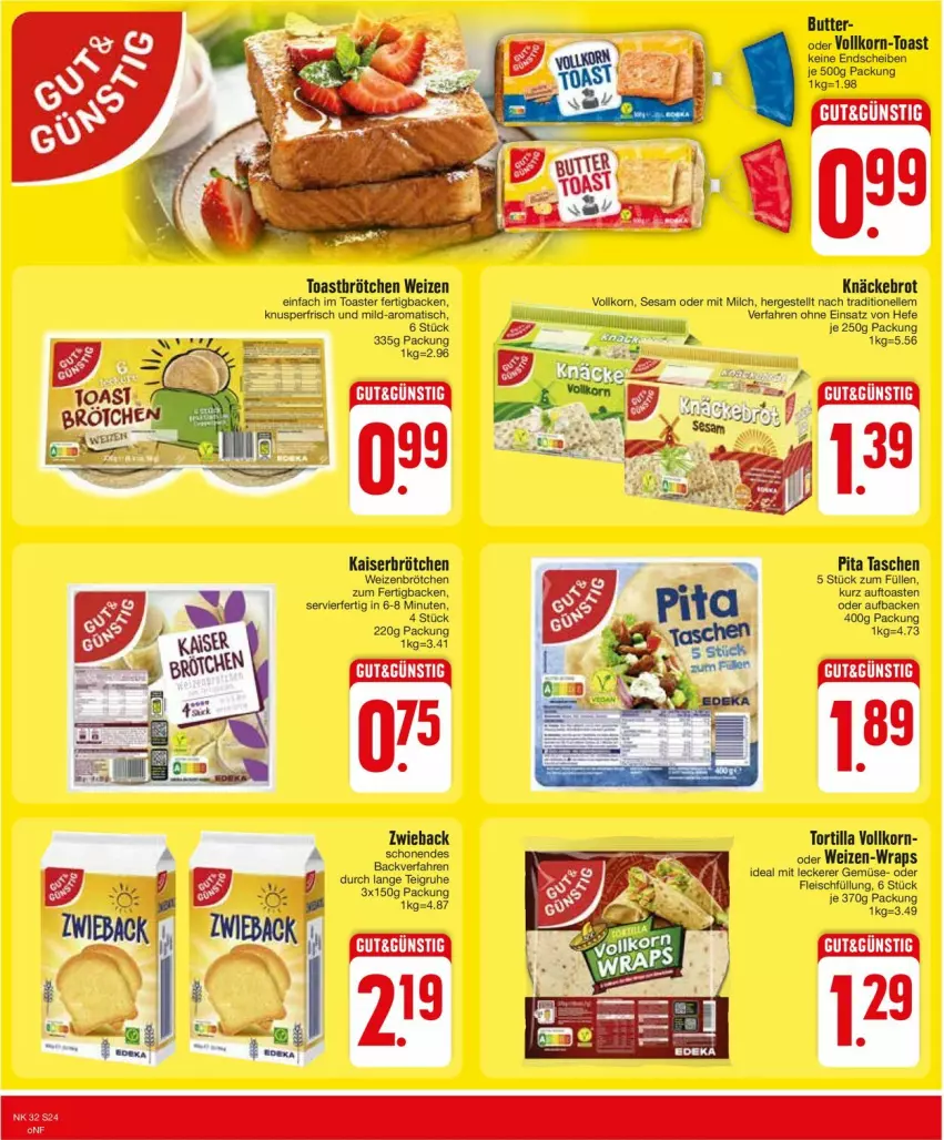 Aktueller Prospekt Edeka - Prospekte - von 05.08 bis 10.08.2024 - strona 24 - produkty: brot, brötchen, eis, elle, fleisch, Hefe, Kaiser, knäckebrot, korn, milch, sesam, Tasche, taschen, Ti, tisch, toast, toaster, tortilla, weizenbrötchen, wrap, wraps