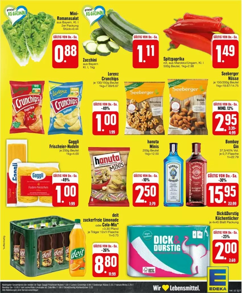 Aktueller Prospekt Edeka - Prospekte - von 05.08 bis 10.08.2024 - strona 27 - produkty: Berger, beutel, chips, crunchips, flasche, küche, Küchen, küchentücher, lorenz, Romanasalat, salat, seeberger, Ti, tücher