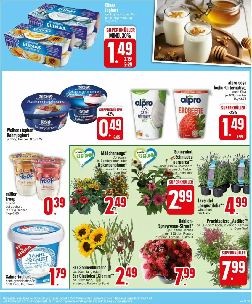 Aktueller Prospekt Edeka - Prospekte - von 05.08 bis 10.08.2024 - strona 7 - produkty: alpro, asti, Becher, blume, blumen, dahlie, Echinacea, eimer, froop, frucht, Gladiolen, joghur, joghurt, lavendel, Müller, müller froop, oreo, rahmjoghurt, rosen, sahne, Skyr, sonnenblume, sonnenblumen, soya, Ti, topf, weihenstephan