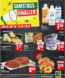 Gazetka promocyjna Edeka - Prospekte - Gazetka - ważna od 10.08 do 10.08.2024 - strona 28 - produkty: auer, bier, bio, deka, edeka bio, eis, filet, flasche, Heu, heumilch, Holz, Käse, knoppers, lachs, lachsfilet, lenor, lenor weichspüler, milch, Nektar, nektarinen, rebell, reis, rel, schnittkäse, Ti, weichspüler, ZTE