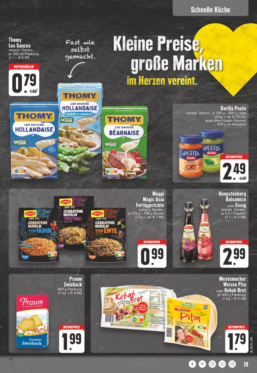 Aktueller Prospekt E Center - Angebote der Woche - von 12.06 bis 17.06.2023 - strona 19 - produkty: aktionspreis, angebot, balsam, balsamico, barilla, braten, brot, eis, elle, flasche, hengstenberg, hollandaise, küche, leine, mac, maggi, mestemacher, nudel, nudeln, pesto, reis, sauce, saucen, thomy, Ti