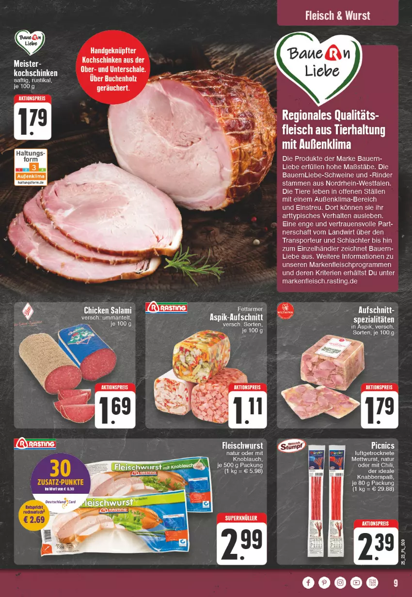 Aktueller Prospekt E Center - Angebote der Woche - von 12.06 bis 17.06.2023 - strona 9 - produkty: aktionspreis, asti, auer, Bau, Bauer, chili, eis, fleisch, fleischwurst, HP, knoblauch, kochschinken, Mett, mettwurst, natur, reis, rind, rinder, saft, schinken, schwein, schweine, Spezi, Sport, Ti, Tiere, wein, weine, wurst