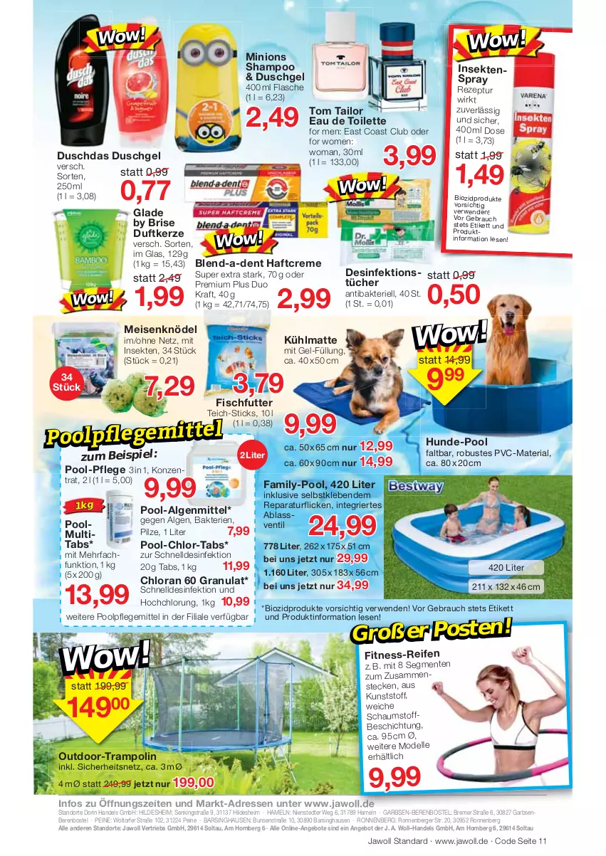 Aktueller Prospekt Jawoll - Prospekte - von 05.06 bis 11.06.2022 - strona 11 - produkty: angebot, angebote, Berger, bio, biozidprodukte, creme, dell, Desinfektion, Duftkerze, duschdas, duschgel, eau de toilette, eis, elle, ente, fisch, flasche, Glade, Haftcreme, kerze, Knödel, kraft, LG, Meisenknödel, Mode, pilze, pool, Rauch, reifen, rezept, Ria, sekt, shampoo, Ti, tom tailor, Trampolin, tücher