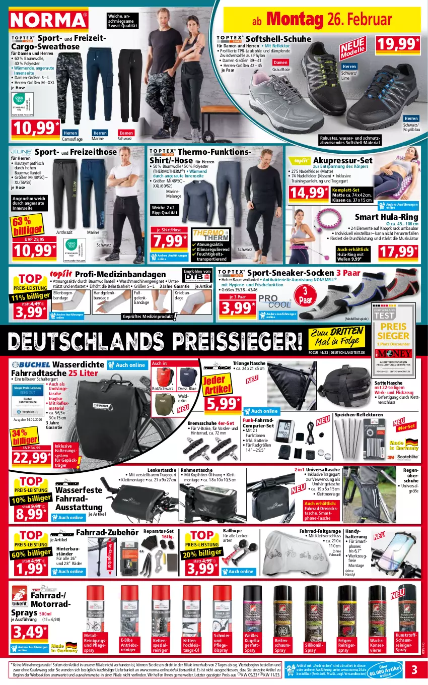 Aktueller Prospekt Norma - Norma - von 26.02 bis 04.03.2024 - strona 3 - produkty: aust, ball, batterie, Bau, baumwolle, Bebe, computer, dell, E-Bike, eis, Elan, elle, ente, Fahrrad, Fahrradtasche, felgen, Felgenreiniger, funktionsshirt, gin, Handy, hose, Hylo, Kette, kissen, kopfhörer, Kugel, LG, medizinprodukt, Mode, ndk, Pflegeöl, Pflegespray, pute, reifen, reiniger, Reinigung, reis, reiss, Ria, ring, rwe, sattel, schuhe, schultergurt, shirt, smartphone, smartphones, sneaker, socken, Spezi, Spiele, Sport, Sweathose, Tasche, Ti, Tiere, umhängetasche, waschmaschine, waschmaschinen, wasser, werkzeug, wolle, ZTE