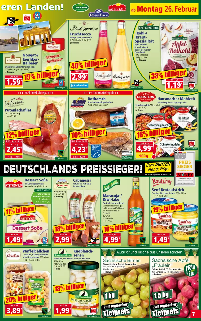 Aktueller Prospekt Norma - Norma - von 26.02 bis 04.03.2024 - strona 7 - produkty: apfel, auer, aufstrich, Birnen, brot, brotaufstrich, buch, Cabanossi, cocktail, cocktails, creme, dessert, ecco, eier, eierlikör, eis, eiscreme, filet, flasche, frucht, fruchtsecco, grana, granatapfel, grütze, gulasch, Hausmacher, himbeer, Holz, Käse, kiwi, knoblauch, Kraut, kräuter, kräutern, kühlregal, lachs, lachsfilet, LG, likör, limette, limetten, mac, mango, maracuja, Mett, metten, mit paprika, natur, Nougatcreme, nudel, nudeln, obst, oder kräuter, paprika, pute, Rana, regal, reis, reiss, Rotbarsch, Rote Grütze, rotkohl, rwe, sac, Sauerkraut, Schal, Schale, schinken, schoko, schokolade, schwein, schweine, schweinegulasch, sekt, senf, Soße, Spezi, spreewälder, Ti, tiefpreis, tisch, topf, vanille, wein, weine