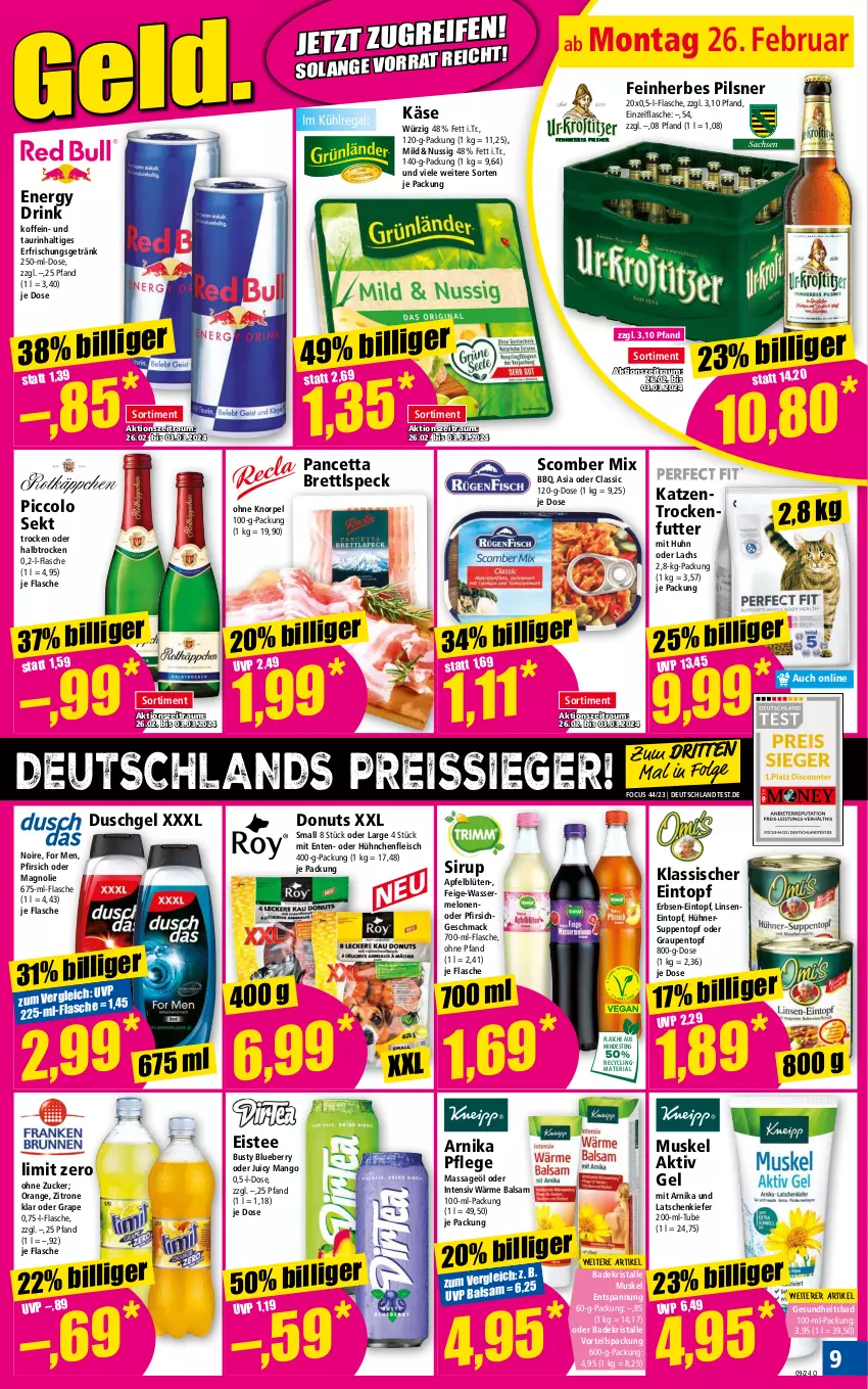 Aktueller Prospekt Norma - Norma - von 26.02 bis 04.03.2024 - strona 9 - produkty: aktiv gel, apfel, Bad, Badekristalle, balsam, blueberry, Blüte, Clin, Donut, donuts, drink, duschgel, eintopf, eis, eistee, energy drink, ente, erbsen, erfrischungsgetränk, flasche, fleisch, Gesundheit, getränk, hühner, Hühnersuppe, Käse, Katzentrockenfutter, kühlregal, lachs, LG, linsen, mac, mango, melone, melonen, nuss, orange, pfirsich, pils, pilsner, recyclingmaterial, regal, reis, reiss, Ria, sekt, sirup, Speck, suppe, suppen, tee, Ti, topf, trockenfutter, wasser, wassermelone, wassermelonen, zitrone, zucker