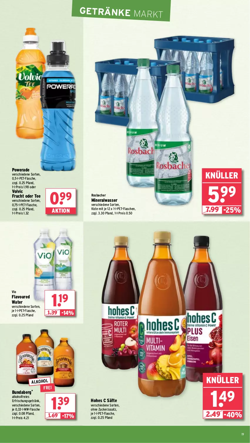 Aktueller Prospekt Wasgau - von 15.04 bis 20.04.2024 - strona 19 - produkty: alkohol, Alwa, Bundaberg, eis, erfrischungsgetränk, flasche, frucht, getränk, getränke, Hohes C, mineralwasser, mw-flasche, pet-flasche, pet-flaschen, reis, säfte, tee, Ti, volvic, wasser, zucker