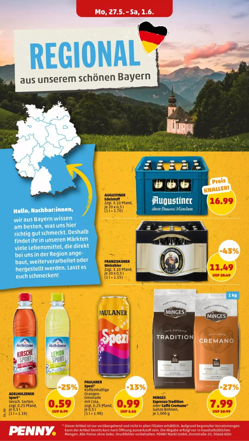 Aktueller Prospekt Penny - Prospekte - von 27.05 bis 01.06.2024 - strona 12 - produkty: adelholzener, auer, bier, bohne, bohnen, cola, eis, espresso, franziskaner, Holz, LG, limo, limonade, orange, orangen, reis, Sport, Ti, weissbier, ZTE