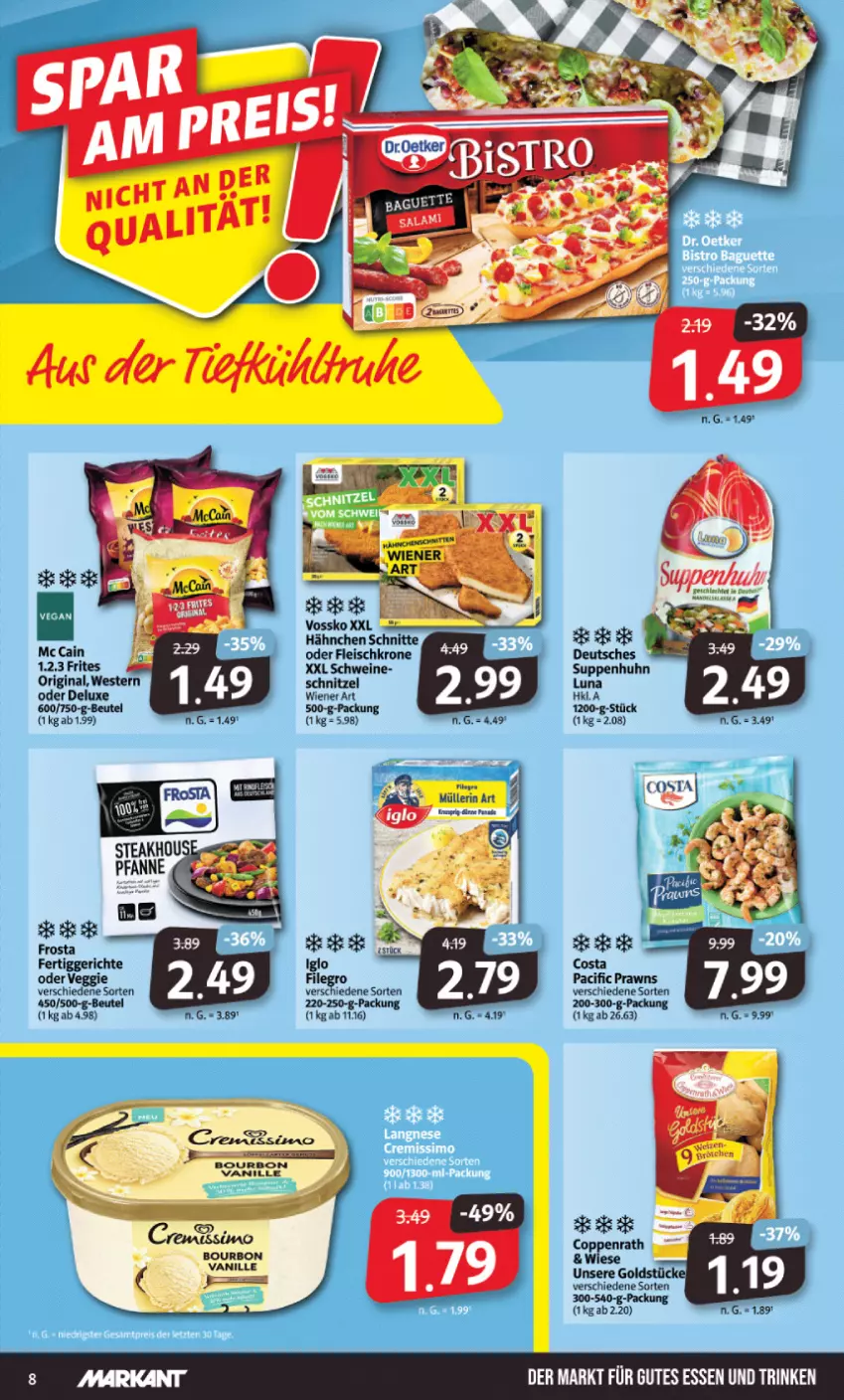 Aktueller Prospekt Markant - Prospekte - von 31.10 bis 05.11.2022 - strona 8 - produkty: beutel, bourbon, bourbon vanille, Cif, eis, fertiggericht, fertiggerichte, fleisch, gin, iglo, krone, prawns, schnitzel, schwein, schweine, suppe, suppen, Suppenhuhn, Ti, vanille, veggie, vossko, wein, weine, Weste, wiener