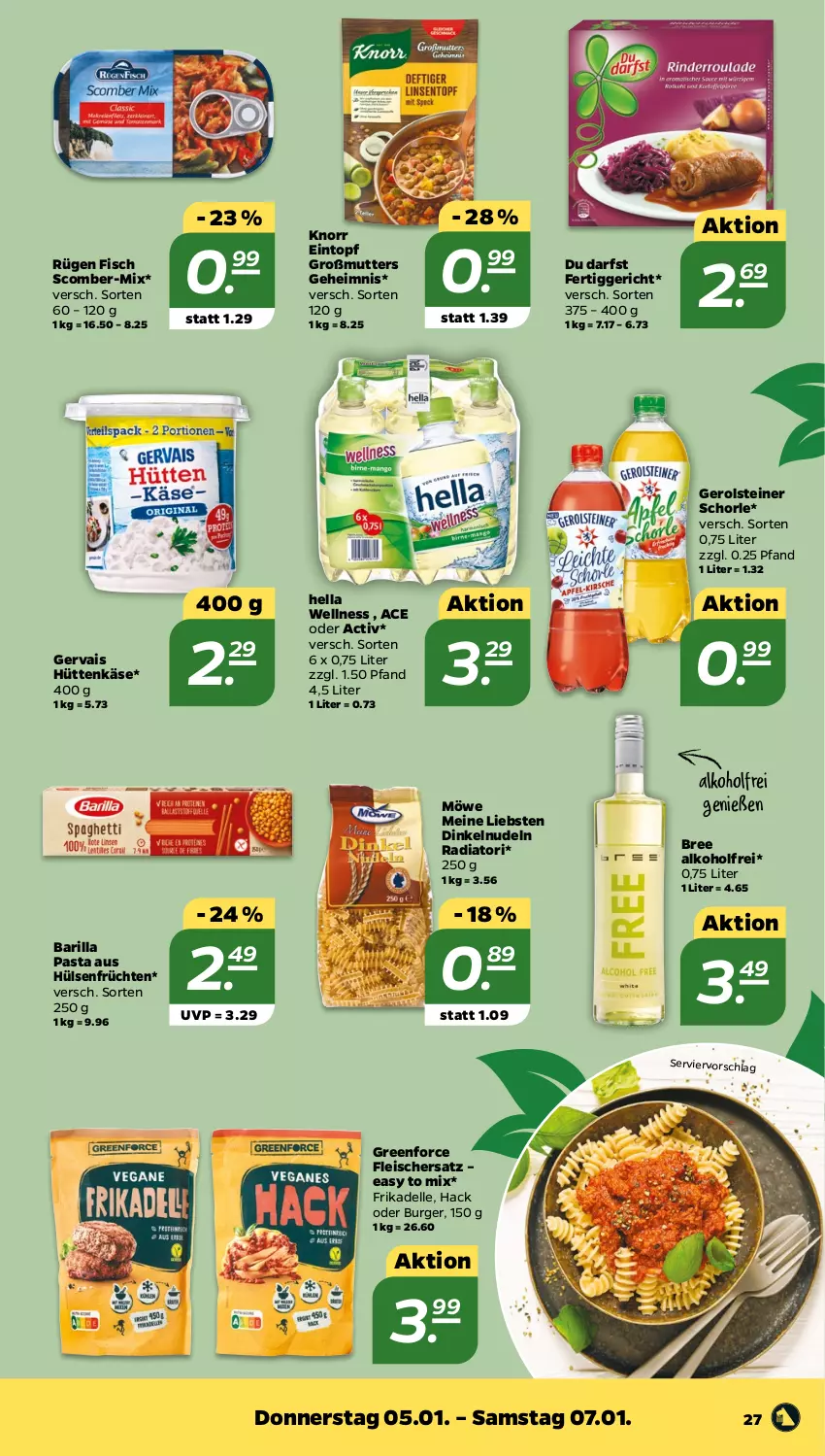 Aktueller Prospekt Netto - Woche 1 - von 02.01 bis 07.01.2023 - strona 27 - produkty: alkohol, barilla, bree, burger, dell, eintopf, eis, elle, fertiggericht, fisch, fleisch, früchte, früchten, gerolsteine, gerolsteiner, gervais, hella, hülsenfrüchte, Käse, knorr, nudel, nudeln, pasta, schorle, senf, steiner, Ti, topf