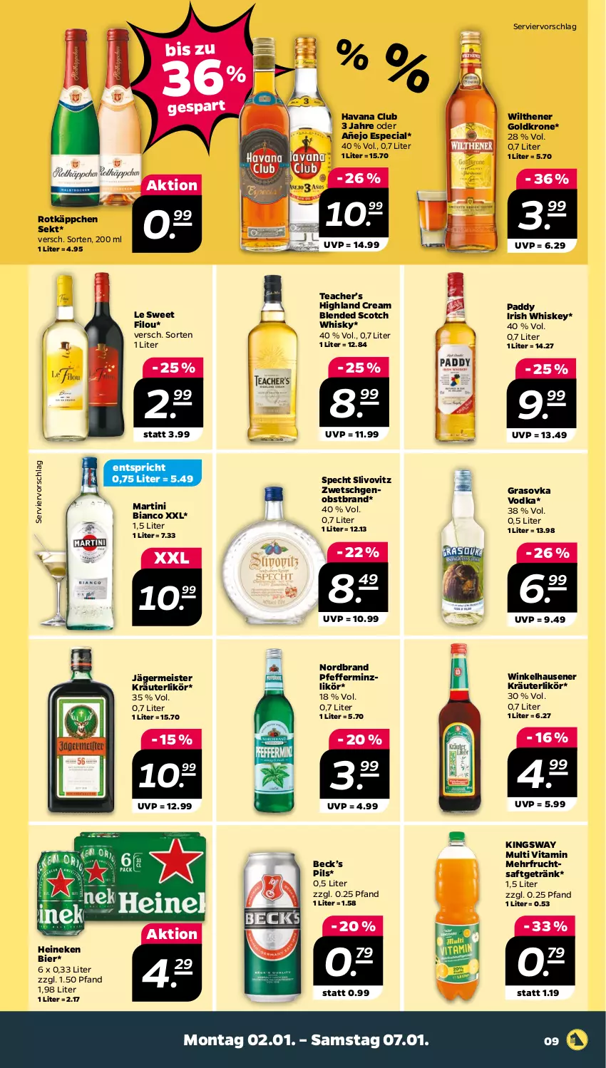 Aktueller Prospekt Netto - Woche 1 - von 02.01 bis 07.01.2023 - strona 9 - produkty: bier, blended scotch, blended scotch whisky, eis, frucht, fruchtsaft, fruchtsaftgetränk, Germ, getränk, goldkrone, gsw, Havana Club, heineken, irish whiskey, jägermeister, kräuter, kräuterlikör, krone, likör, martini, Meister, nordbrand, obst, Obstbrand, pfeffer, pfefferminzlikör, pils, rotkäppchen, saft, scotch, scotch whisky, sekt, specht, Ti, vita, vodka, whiskey, whisky, wilthener, Wilthener Goldkrone, winkelhausen