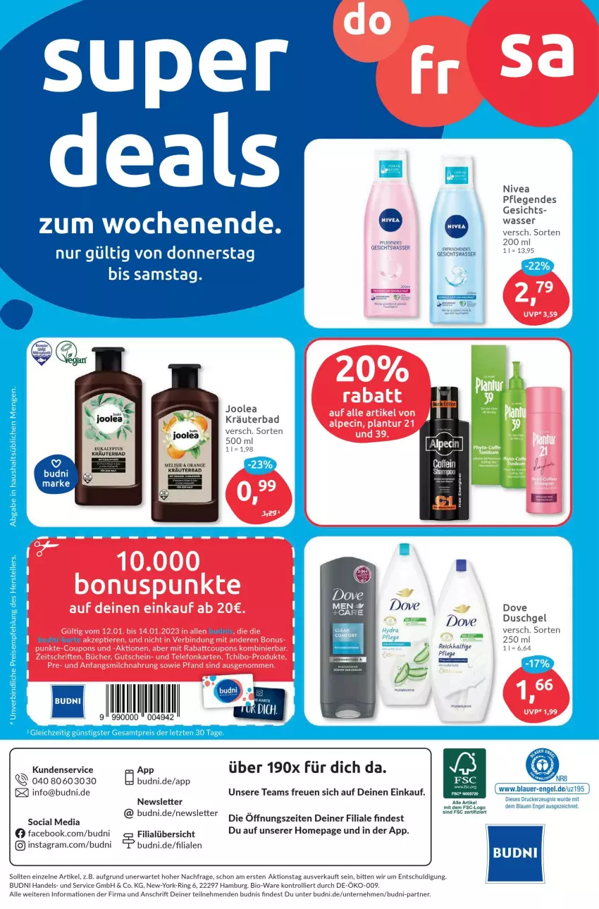 Aktueller Prospekt Budni - Prospekte - von 09.01 bis 14.01.2023 - strona 8 - produkty: asti, auer, Bad, bio, dove, dusche, duschgel, eis, elle, Engel, Gesichtswasser, kräuter, nivea, Omep, orange, reis, rezept, ring, rum, teller, Ti, trolli, wasser, Yo, ZTE