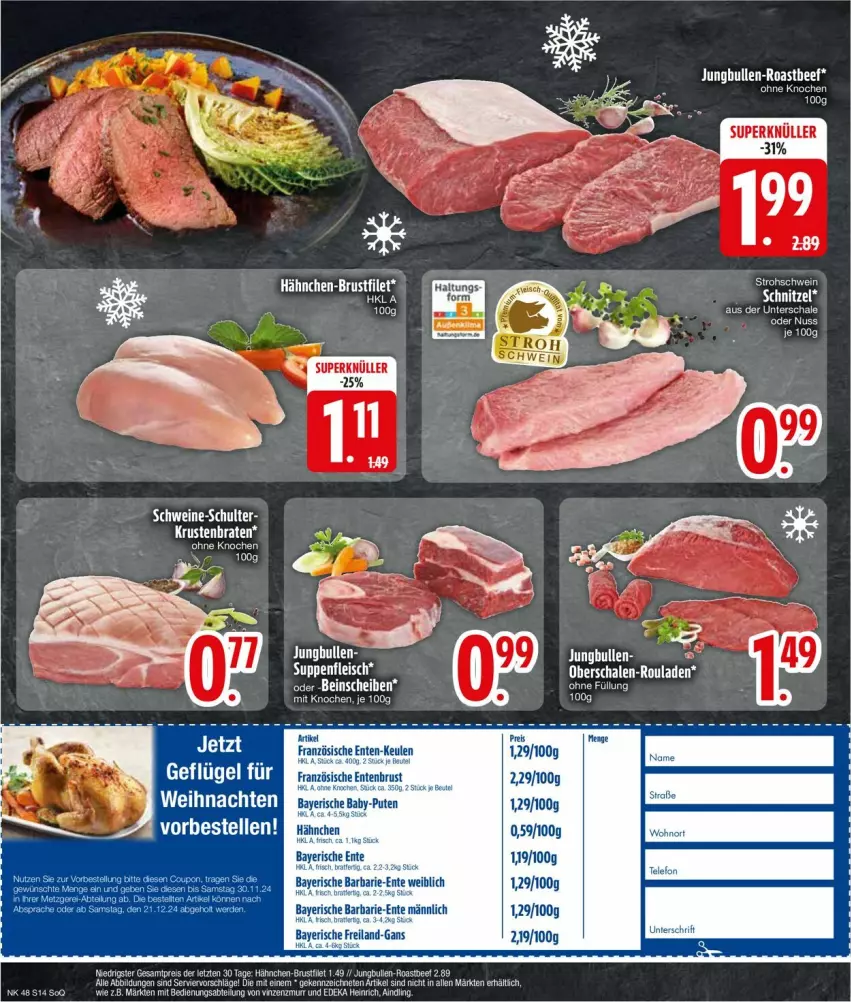 Aktueller Prospekt Edeka - Prospekte - von 25.11 bis 30.11.2024 - strona 16 - produkty: Abtei, beef, brustfilet, coupon, deka, Dior, eis, ente, erde, filet, hähnchen-brustfilet, jungbullen, nuss, reis, roastbeef, Schal, Schale, schwein, tee, Ti, weihnachten, wein