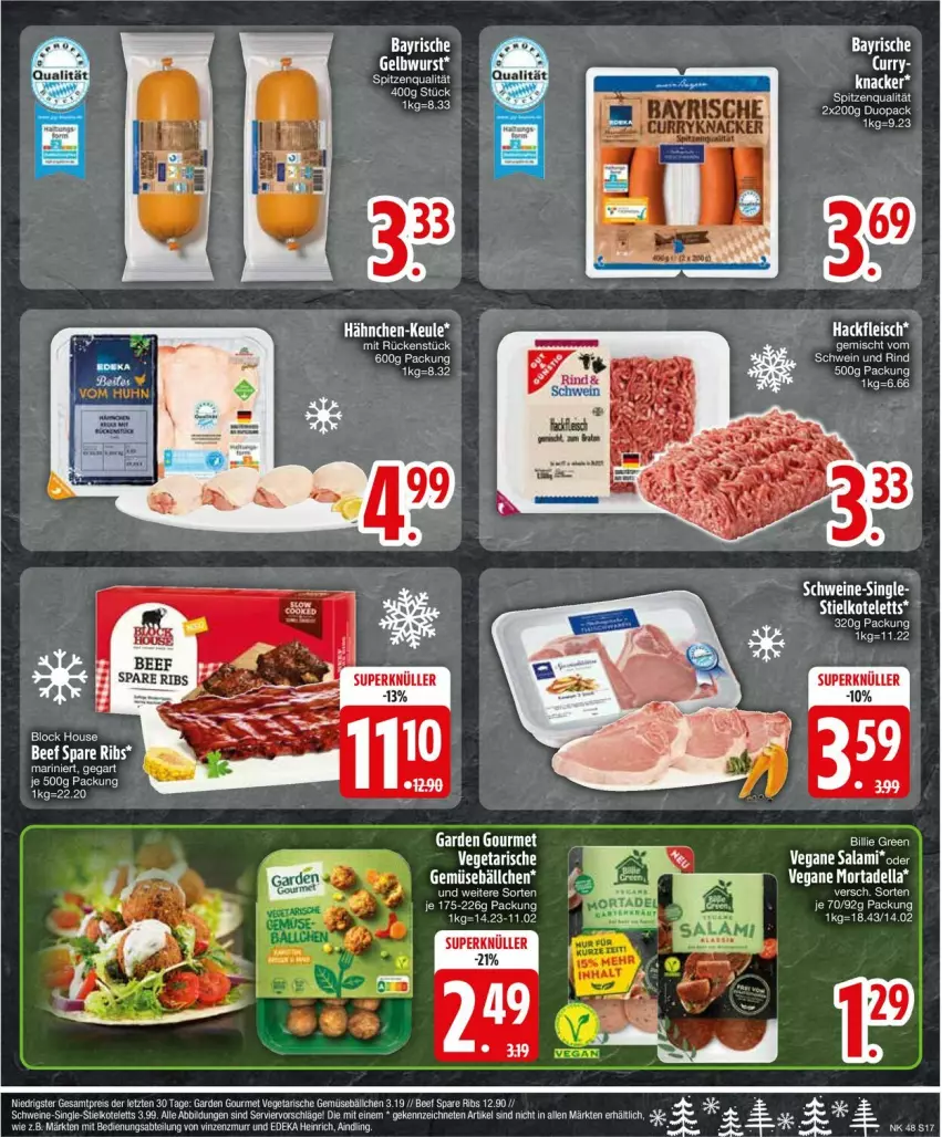 Aktueller Prospekt Edeka - Prospekte - von 25.11 bis 30.11.2024 - strona 19 - produkty: beef, dell, knacker, kotelett, mortadella, salami, spare ribs, spitzenqualität, Ti, tuner, Vegeta, wurst