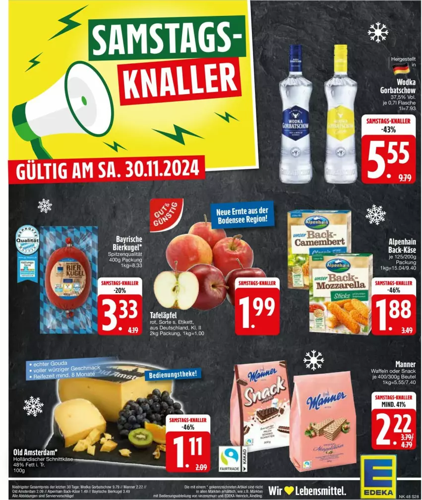 Aktueller Prospekt Edeka - Prospekte - von 25.11 bis 30.11.2024 - strona 30 - produkty: Abtei, Alpenhain, beutel, deka, eis, ente, Gorbatschow, holländischer schnittkäse, Käse, Manner, Old Amsterdam, reis, schnittkäse, snack, spitzenqualität, tee, Ti, waffeln, wodka, ZTE