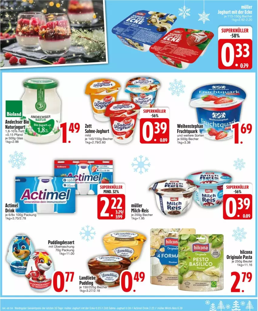 Aktueller Prospekt Edeka - Prospekte - von 25.11 bis 30.11.2024 - strona 8 - produkty: Becher, beutel, bio, dessert, drink, eis, frucht, Fruchtquark, gin, hilcona, joghur, joghurt, jogurt, landliebe, milch, Müller, natur, pasta, pudding, quark, reis, sahne, weihenstephan