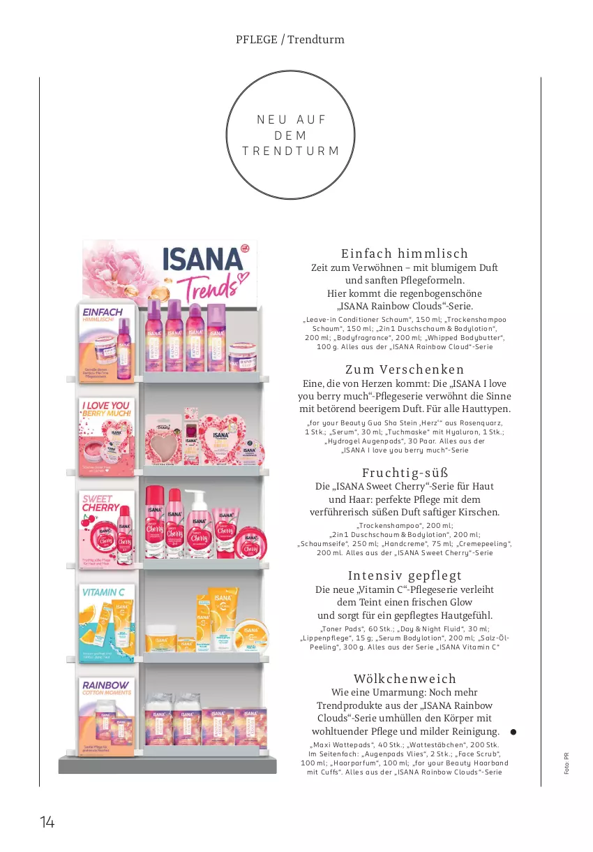 Aktueller Prospekt Rossmann - Prospekte - von 31.01 bis 06.04.2025 - strona 14 - produkty: body, bodylotion, butter, creme, For Your Beauty, handcreme, hipp, hyaluron, isana, kirsch, kirsche, kirschen, Lippenpflege, Lotion, Maske, parfum, Peeling, Reinigung, rosen, rum, saft, salz, sana, Seife, Serum, shampoo, Ti, Toner, Trockenshampoo, tuc, tuchmaske, vita, Vitamin C, wattepads, Wattestäbchen, Yo