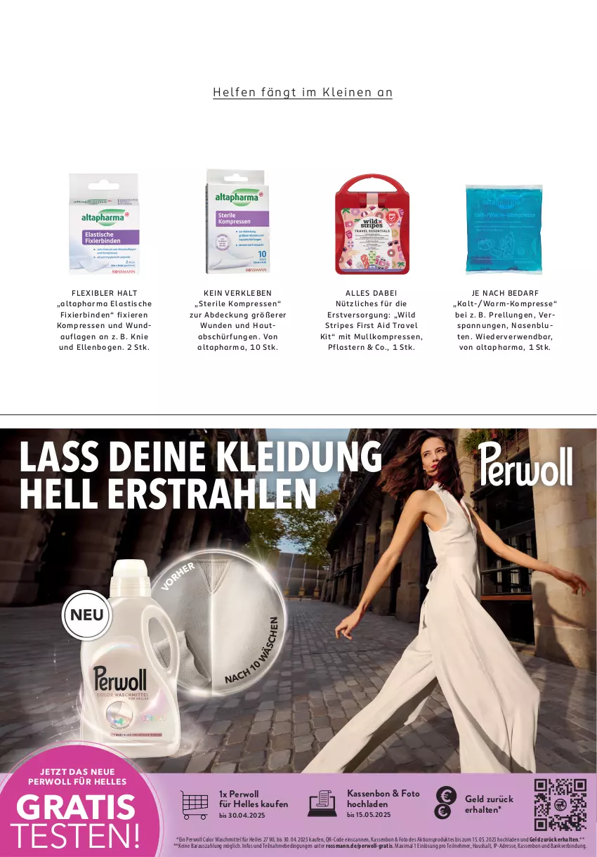 Aktueller Prospekt Rossmann - Prospekte - von 31.01 bis 06.04.2025 - strona 65 - produkty: Altapharma, asti, Bank, binden, elle, kleid, Kleidung, perwoll, pflaster, rel, rwe, Ti, tisch, Travel Kit, waschmittel, Wild