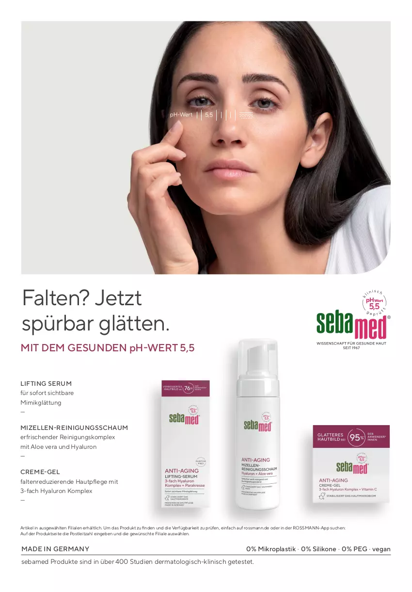 Aktueller Prospekt Rossmann - Prospekte - von 31.01 bis 06.04.2025 - strona 79 - produkty: aloe vera, asti, creme, elle, Germ, Hautpflege, hyaluron, leitz, mizellen, Reinigung, Reinigungsschaum, rum, sebamed, Serum, Ti