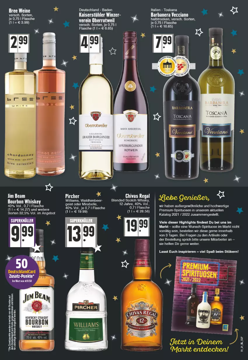 Aktueller Prospekt E Center - Angebote der Woche - von 20.12 bis 25.12.2021 - strona 27 - produkty: Bad, blended scotch, blended scotch whisky, burgunder, deutschlandcard, eis, elle, erde, flasche, himbeer, jim beam, Kaiser, kentucky straight, pircher, qualitätswein, regal, rotwein, scotch, scotch whisky, spirituosen, Stühl, Ti, tuc, wein, whiskey, whisky