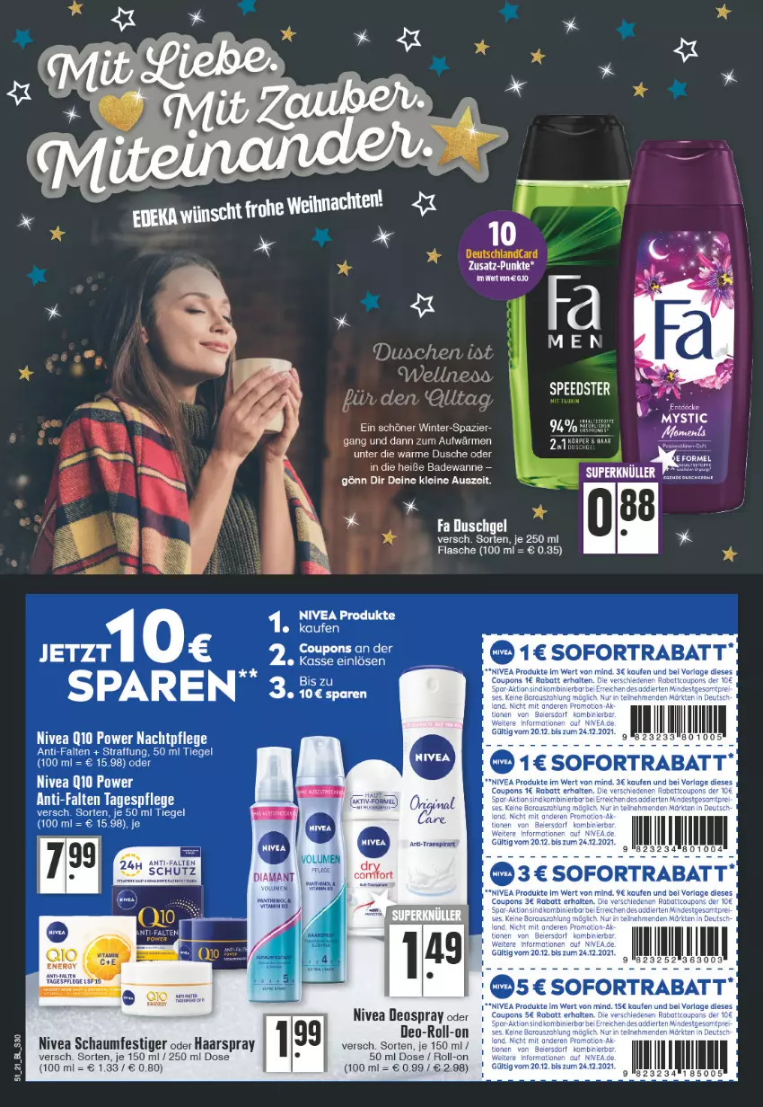 Aktueller Prospekt E Center - Angebote der Woche - von 20.12 bis 25.12.2021 - strona 30 - produkty: Bad, Badewanne, coupon, coupons, deo, deospray, deutschlandcard, dusche, flasche, gin, haarspray, leine, nachtpflege, nivea, roll-on, schaumfestiger, sofortrabatt, spee, Tagespflege, Ti, Wanne