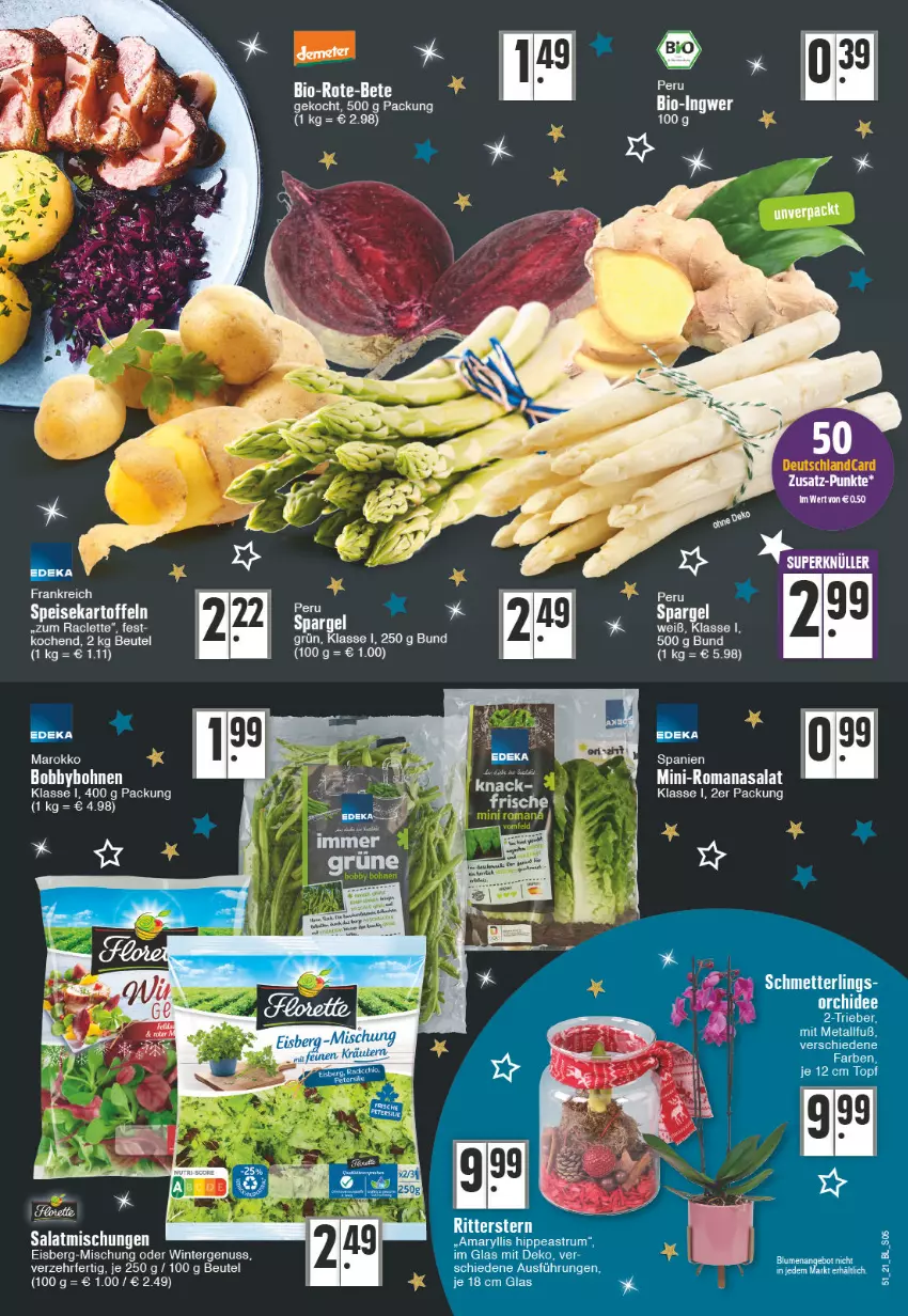 Aktueller Prospekt E Center - Angebote der Woche - von 20.12 bis 25.12.2021 - strona 5 - produkty: beutel, deka, deutschlandcard, eis, hipp, kartoffel, kartoffeln, Mett, nuss, orchidee, rel, Romanasalat, rum, salat, Schmetterling, spargel, speisekartoffeln, topf