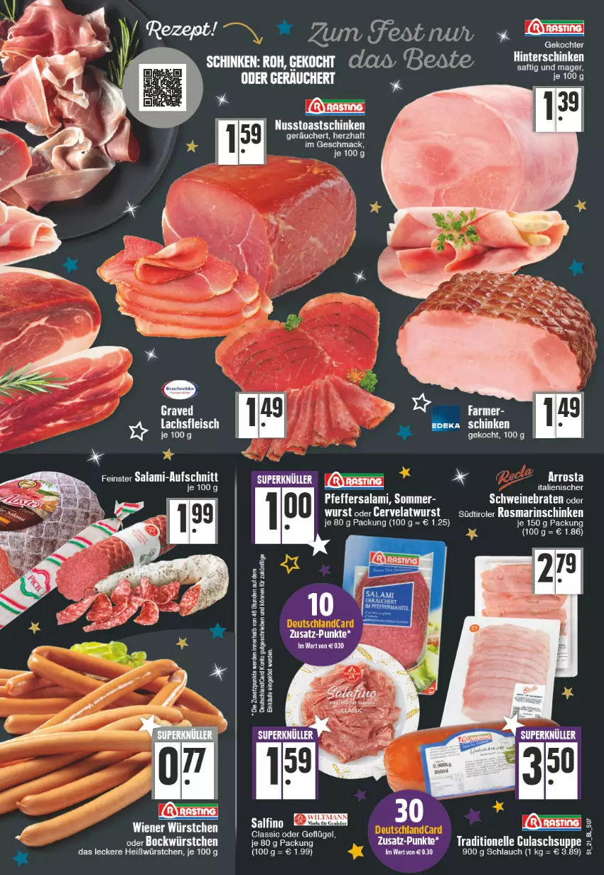 Aktueller Prospekt E Center - Angebote der Woche - von 20.12 bis 25.12.2021 - strona 7 - produkty: aufschnitt, deutschlandcard, eis, elle, erde, fleisch, Geflügel, gulasch, Gulaschsuppe, lachs, mac, nuss, pfeffer, rosmarin, salami, schinken, schlauch, suppe, tee, Ti, toast, Toastschinken, wurst, würstchen