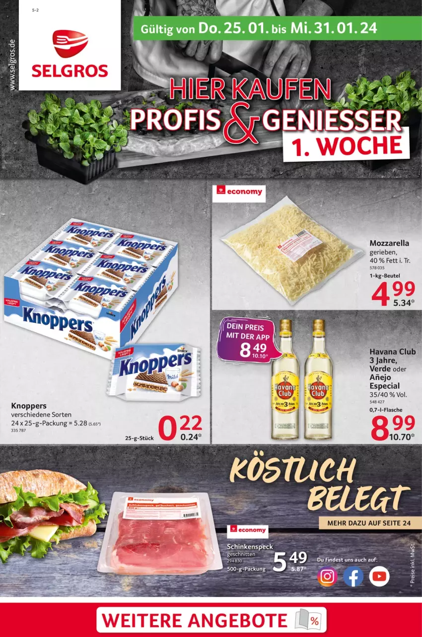 Aktueller Prospekt Selgros - Food - von 25.01 bis 31.01.2024 - strona 1 - produkty: beutel, eis, erde, flasche, knoppers, mozzarella, reis, rel, schinken, schinkenspeck, schnitten, Speck, Ti, uhr