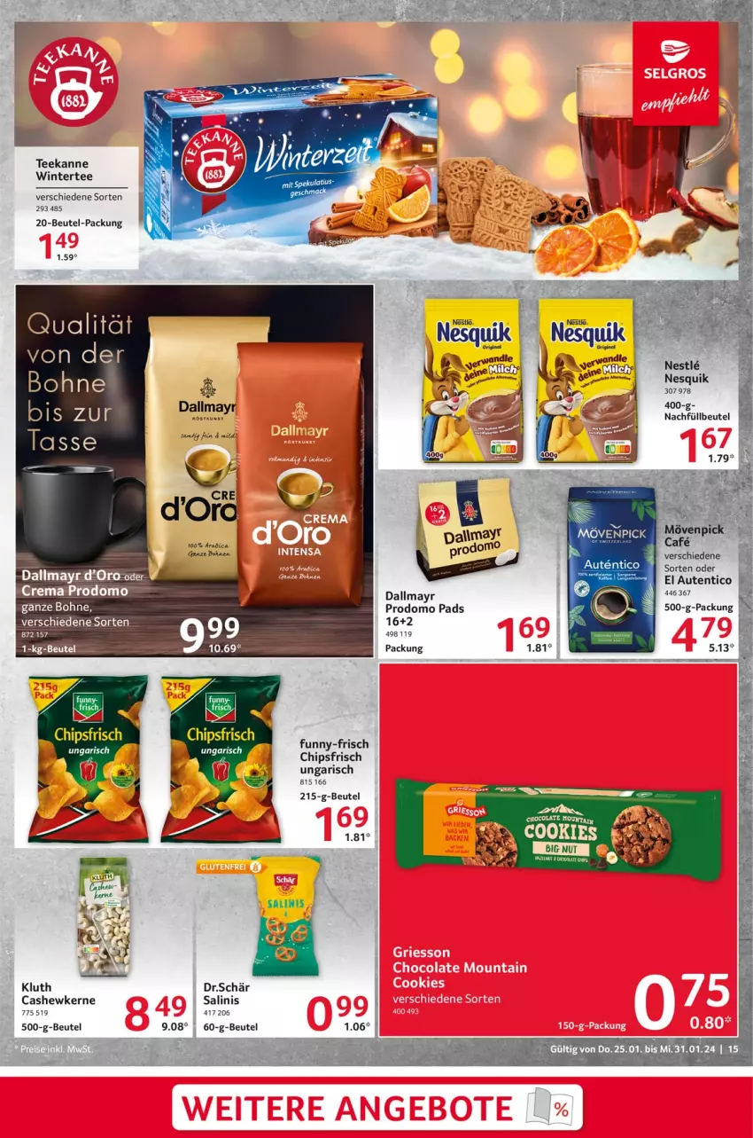 Aktueller Prospekt Selgros - Food - von 25.01 bis 31.01.2024 - strona 15 - produkty: beutel, bohne, Cashew, cashewkerne, chips, chipsfrisch, dallmayr, LG, mövenpick, prodomo, tee, teekanne, Ti