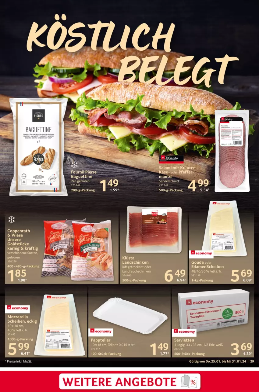 Aktueller Prospekt Selgros - Food - von 25.01 bis 31.01.2024 - strona 29 - produkty: angebot, angebote, coppenrath, edamer, elle, Käse, landschinken, LG, Mantel, mozzarella, pfeffer, Rauch, rel, salami, schinken, Serviette, servietten, teller, Ti