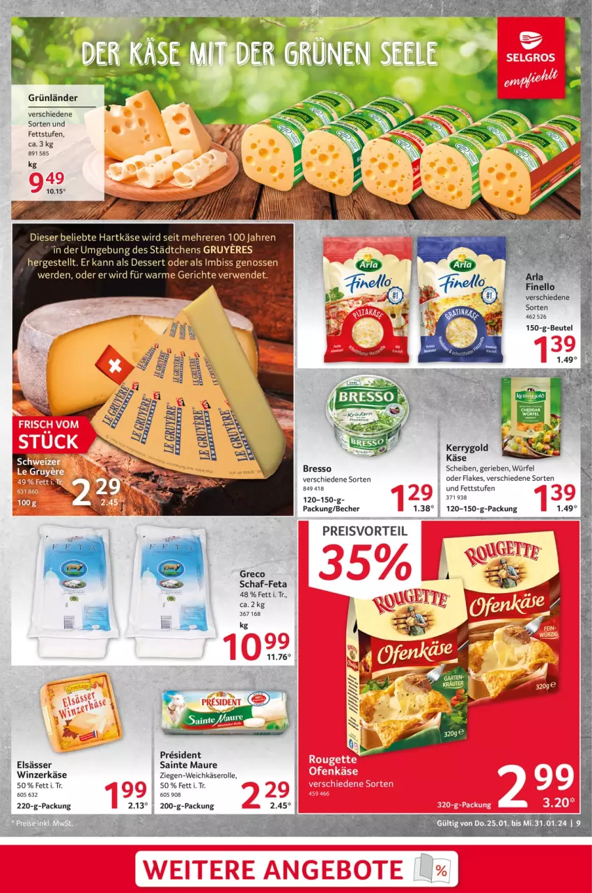 Aktueller Prospekt Selgros - Food - von 25.01 bis 31.01.2024 - strona 9 - produkty: beutel, bresso, dessert, eis, erde, feta, finello, flakes, grünländer, hartkäse, Käse, kerrygold, preisvorteil, reis, rwe, Ti, weichkäse, würfel