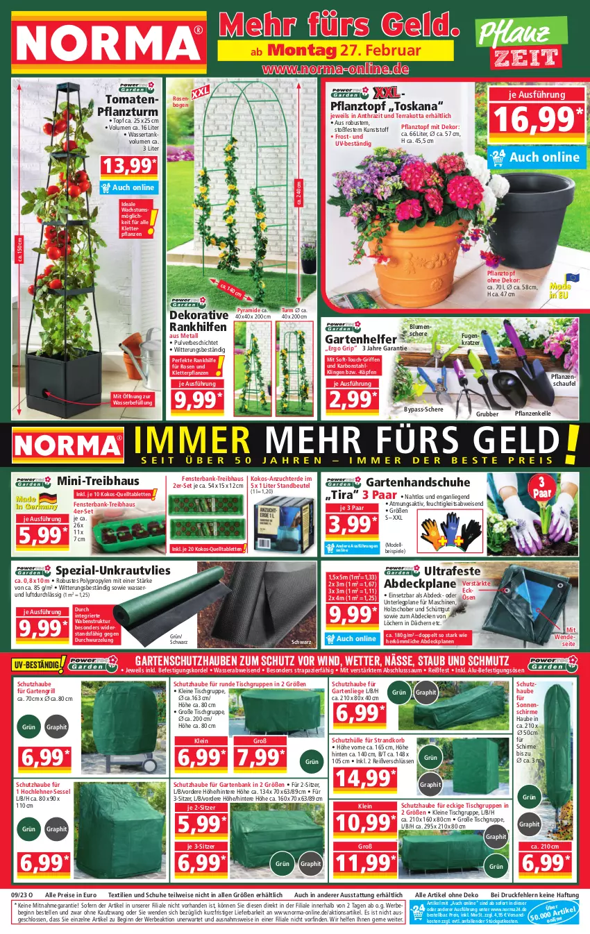 Aktueller Prospekt Norma - Norma - von 27.02 bis 06.03.2023 - strona 1 - produkty: abdeckplane, Bank, Bebe, beutel, blume, blumen, decke, dell, eis, elle, erde, fenster, fensterbank, Garten, gartenbank, gartenliege, gin, grill, handschuhe, Holz, kokos, korb, Kraut, leine, Liege, Mode, ndk, pflanze, pflanzen, Pflanztopf, reis, rosen, Schere, schirme, schuhe, schutzhülle, sessel, sonnenschirm, Spezi, Spiele, strandkorb, tablet, tablett, Tablette, Ti, tisch, tomate, tomaten, topf, wasser, wassertank